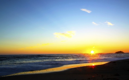 California Coastal Sunset - beaches, sky, ocean, nature, reflection, blue, beautiful, clouds, island, colors, small