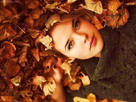 Beauty of autumn - woman, autumn, blond, brown, beauty, gold, leaves