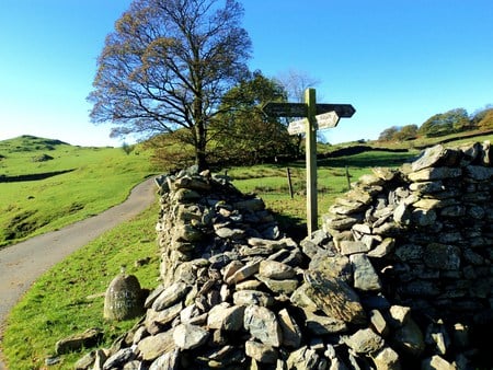 Sighn Post. - landscape, field, sighn, wall