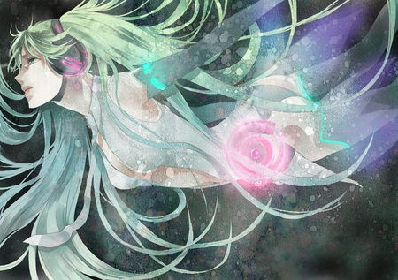 Hatsune Miku Append - pretty, anime, vocaloid, twintail, hatsune miku, flowers, space, headphones, blue hair, nice, blue eyes, append, miku append, beautiful, beauty, cool, colorful, miku, awesome, cute, hatsune, headset, vocaloids