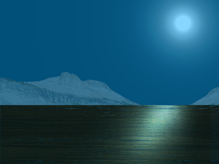 water at night - moon, scenic, blue, night, water, mountains