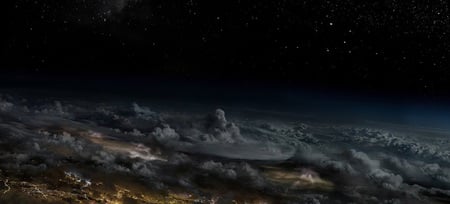 Atmosphere - stars, clouds, curvature, space, fantasy, lights