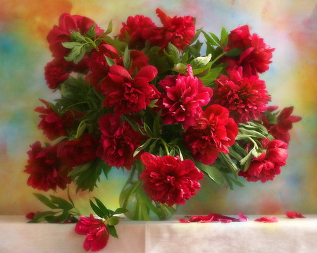 Red Flowers - flowers, bouquet, vase, red peonias