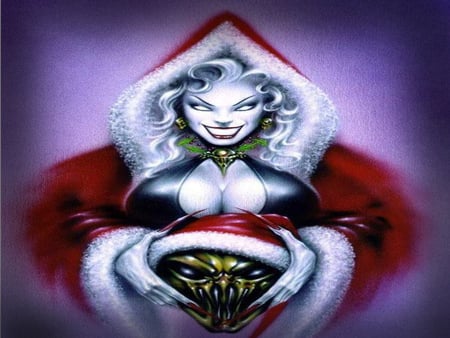 merry xmas - skull, women, sexy, hot, girl, evil, fantasy, christmas, abstract, dark, holliday, lady death