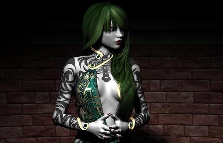 Tatoo - 3d, fantasy, tatoo, woman