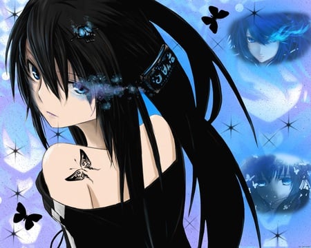 Mato Kuroi - butterfly, blue, mato, anime, kuroi, rock, shooter, black