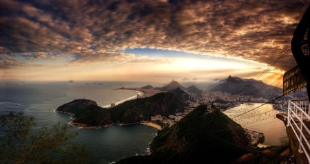 Great View - janeiro, sunset, amazing, view, dark, boats, buildings, waves, nature, beautiful, sea, beauty, sky, beach, trees, peaceful, photography, water, mountains, brazil, mist, clouds, house, rio, de, ocean, houses, travel, rio de janeiro, city, twilight, splendor, colors