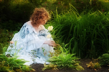 Yellow Roses for Me - beautiful, garden, girl, art photo, yellow gardenroses