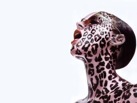 woman-with-leopard-spots-tattoos-on-face - face, textures, leopard, tattoos, abstract, woman