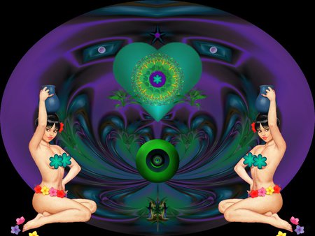 Island Girls - eye candy, collage, 3d, fractal, abstract