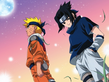 Naruto and Sasuke - sasuke, naruto, full moon, bond