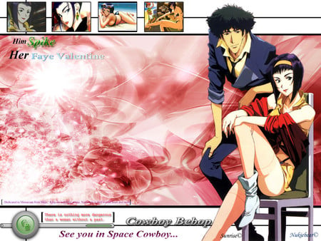 Spike and Faye - anime, girl, boy, pink