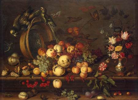 Falling Over With Abundance - vase, insects, butterflies, leaves, variety, flowers, fall, shells, bowl, tipped, fruits