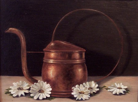 Teapot - teapot, table, handle, copper, daisies, spiral