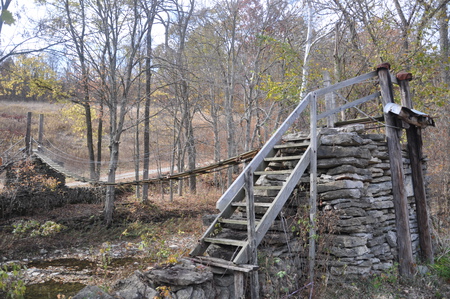 Somewhere in Indiana.... - creek, cable, october, stones, bridge