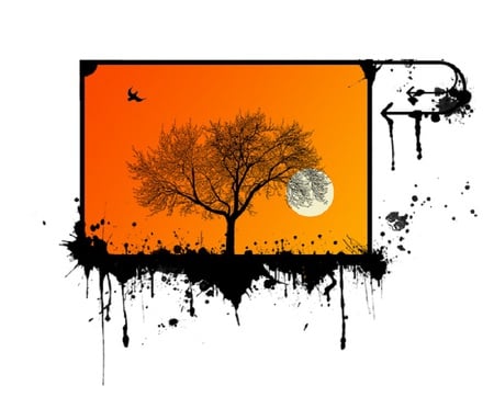 Graffiti Banner - bird, black, banner, moon, orange, tree, artwork, abstract