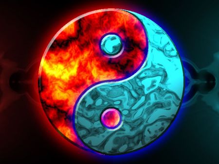 yinyang - yinyang, abstract, red, 3d, blue, water, fire