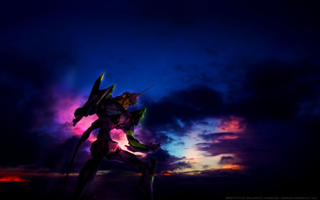 Neon in the Night - genesis, neon, evangelion, eva 01, cloud, neon genesis evangelion, neon genesis, night