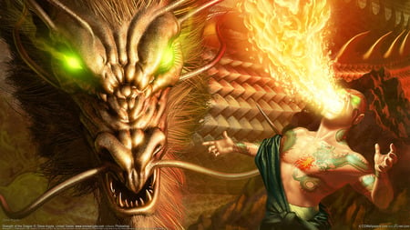 Strength of the Dragon - game, flamecaster, greeneyes, dragon, fire, hd, flame, evil