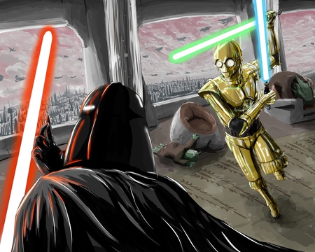 Darth Vader vs android - abstract, star wars, andorid, 3d