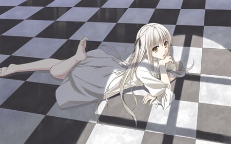 sora - white, sora, alone, window shadow, dress, white hair