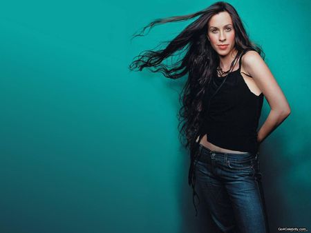 Alanis Morrissete - female, green wall, singer, cute, long hair