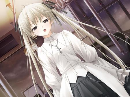 Kasugano Sora - nice, beauty, sora, tears, twintail, black, white, cross, train, cool, pretty, anime, cute, kasugano sora, yosuga no sora, beautiful, kasugano, dress