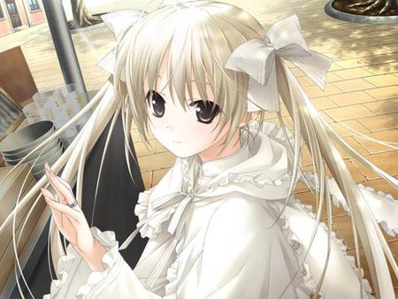 Kasugano Sora - pretty, anime, sora, twintail, yosuga no sora, sidewalk, nice, walkway, beautiful, beauty, cool, kasugano, smile, awesome, cute, ring, kasugano sora