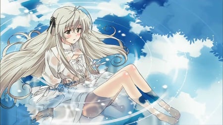 Sora - clouds, sora, dress, cute, whater, wet, sky