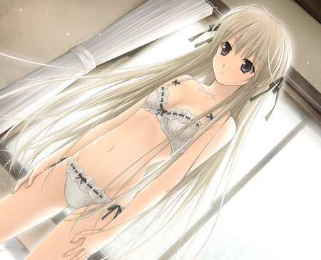 Sora white underwear - underwear, sora, window, yosuga no sora, light, cute, wind, white hair