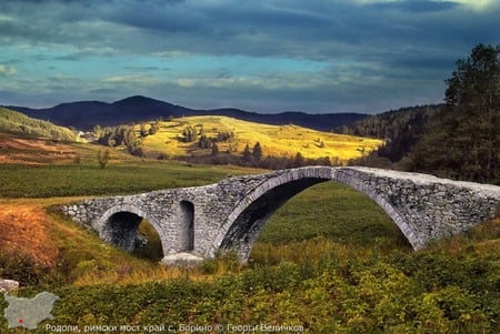 Rome Bridge in Rhodope Mountain - sky, photography, bridge, feilds, mountain, bulgaria, green