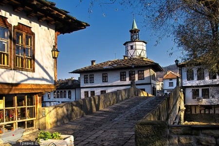 Triavna town - houses, photography, beautiful, architecture, old, bridge, bulgaria