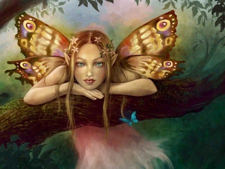 BUTTERFLY - abstract, fantasy, female, wings, girl, butterfly, fairy, forest