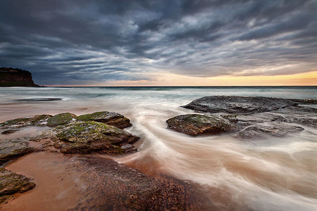 Water  and Sky - clouds, brown, great, sea, stones, grey, white, red, green, art photo, sky