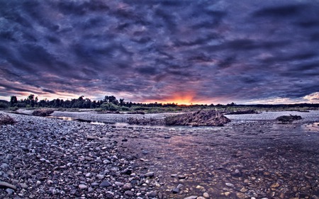 Isar River - overcast, shore, nature, driftwood, clouds, beautiful, rivers, sunrise, rocky