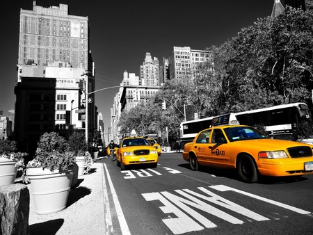 New York Taxi - york, black, white, town, yellow, and, taxi, new