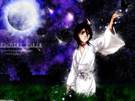 Rukia - girl, anime, purple, outside