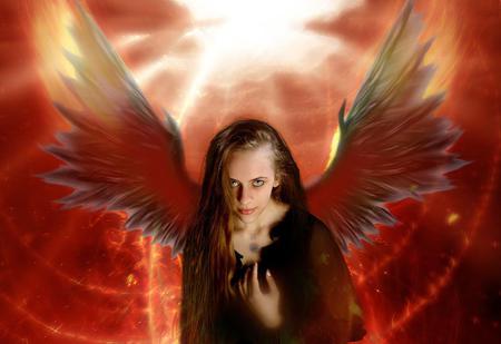 Fire Angel - woman, fire, hot, wings, angel