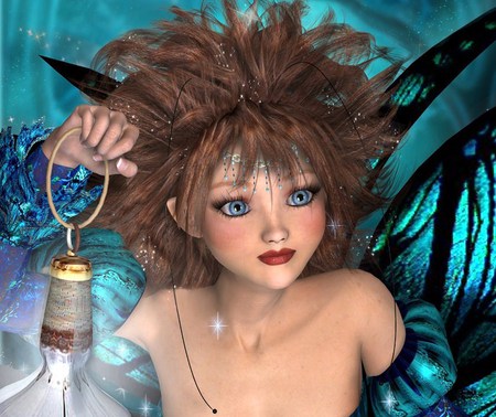 Little Blue Eyed Fae - tiny, lantern, faerie, blue eyes