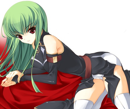 CC with red eyes - white, red sheet, cc, cute, red eyes, code geass