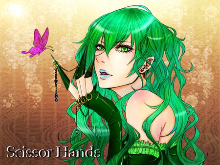 Scissor Hands - beauty, nice, hot, twintail, ring, earrings, cool, anime, green, miku, grean hair, hatsune miku, sexy, necklace, hatsune, vocaloids, green eyes, butterfly, vocaloid, beautiful, awesome