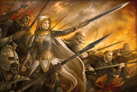 Crusade - attack, warriors, leader, battle, woman