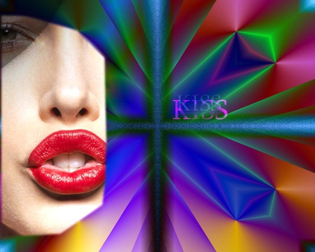 Red Lips - woman, colorful, abstract, red lips