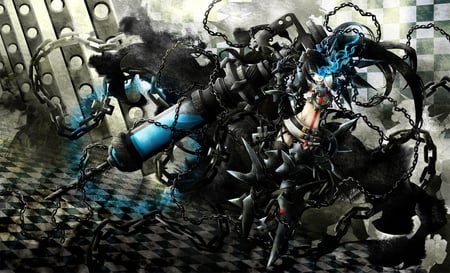 Black rock Shooter - armor, black rock shooter, blue eye, gun, black hair, weapon