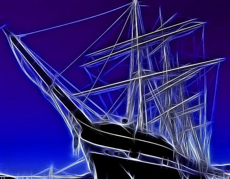 Ghost ship - abstract, black, masts, ghost ship, blue, ship