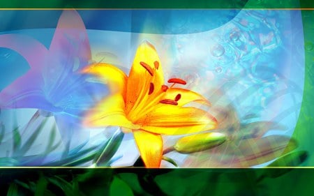 digital illustion - diigital, yellow, nature, lily