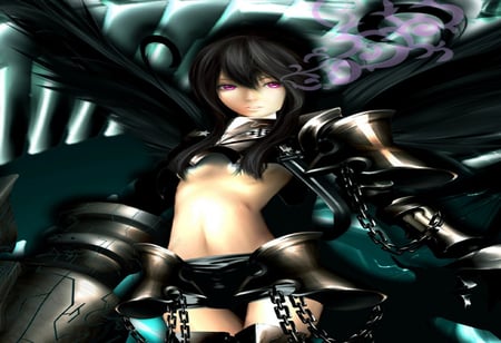 anime girl - black, anime, wings, girl, angel