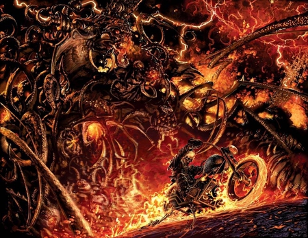 GHOST FIRE RIDER - ghost, background, fire, rider