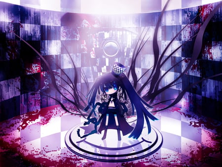 Black Rock Shooter - hat, black rock shooter, flame eye, devil, chibi, dark