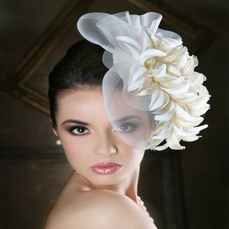 BEAUTIFUL SHE.. - woman, hat, bride, elegant, black, model, white, brunette, flower